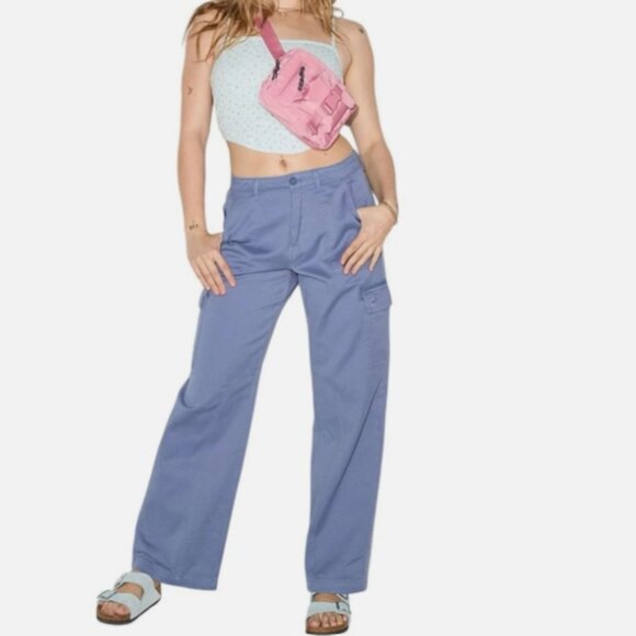 PINK Utility Cargo Pants Dusty Iris Blue Streetwear Boyfriend Mid Rise 31' Small - Picture 2 of 10
